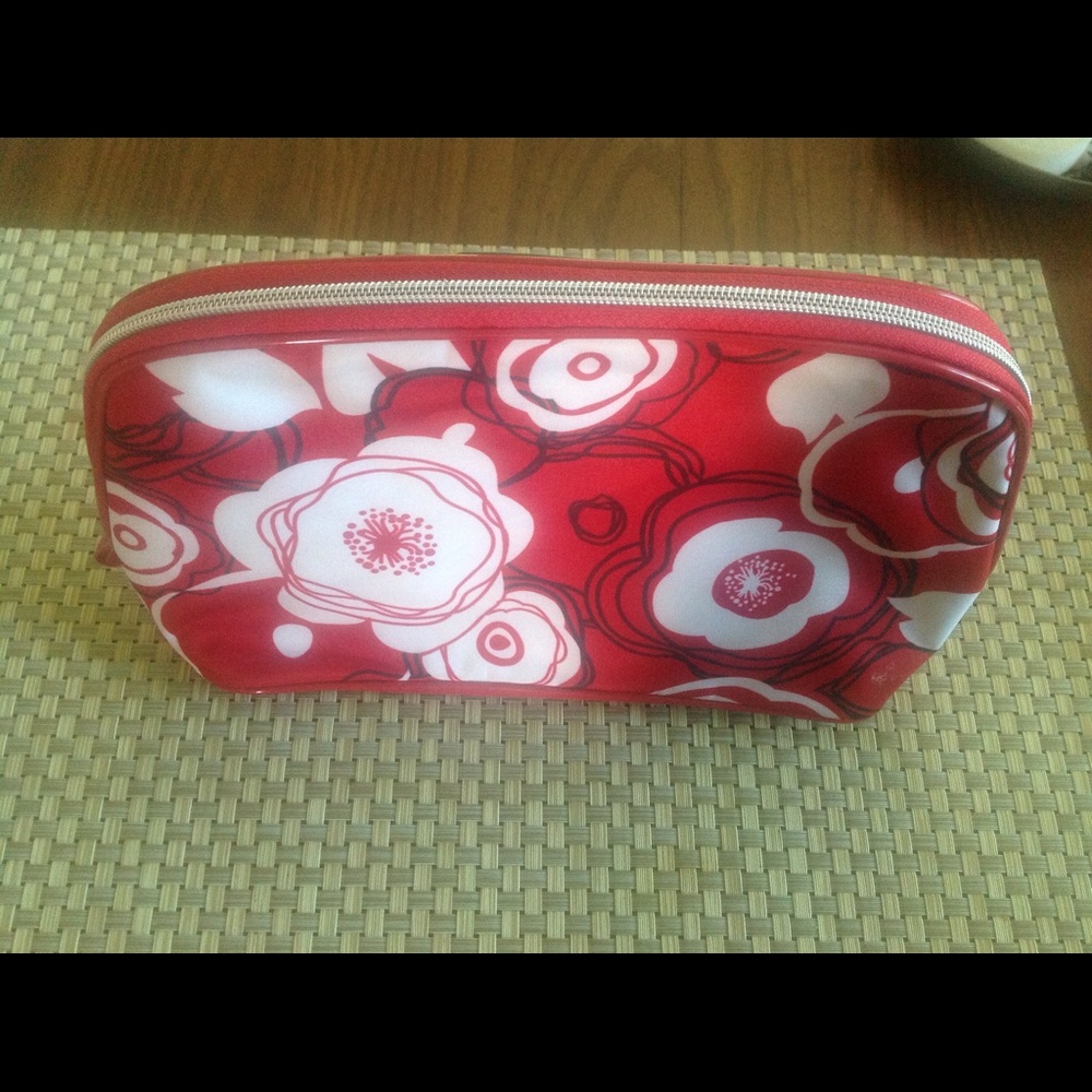 New Lancôme Cosmetic Bag Red and White Floral